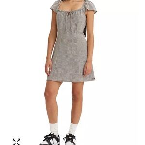 Levi’s Misha Checkered Flutter Sleeve Dress in Sunny Cream